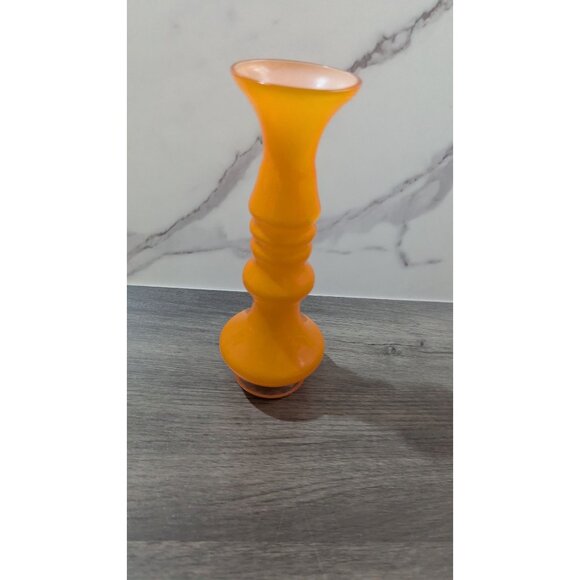 Vintage Orange Art Glass Vase Retro Mid-Century Modern Hand-Blown 8" Unique Deco - Picture 5 of 7